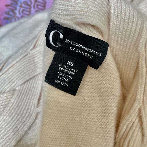 C by Bloomingdale's Braided Cashmere 100%  Cardigan White Cream XS - Picture 3 of 4